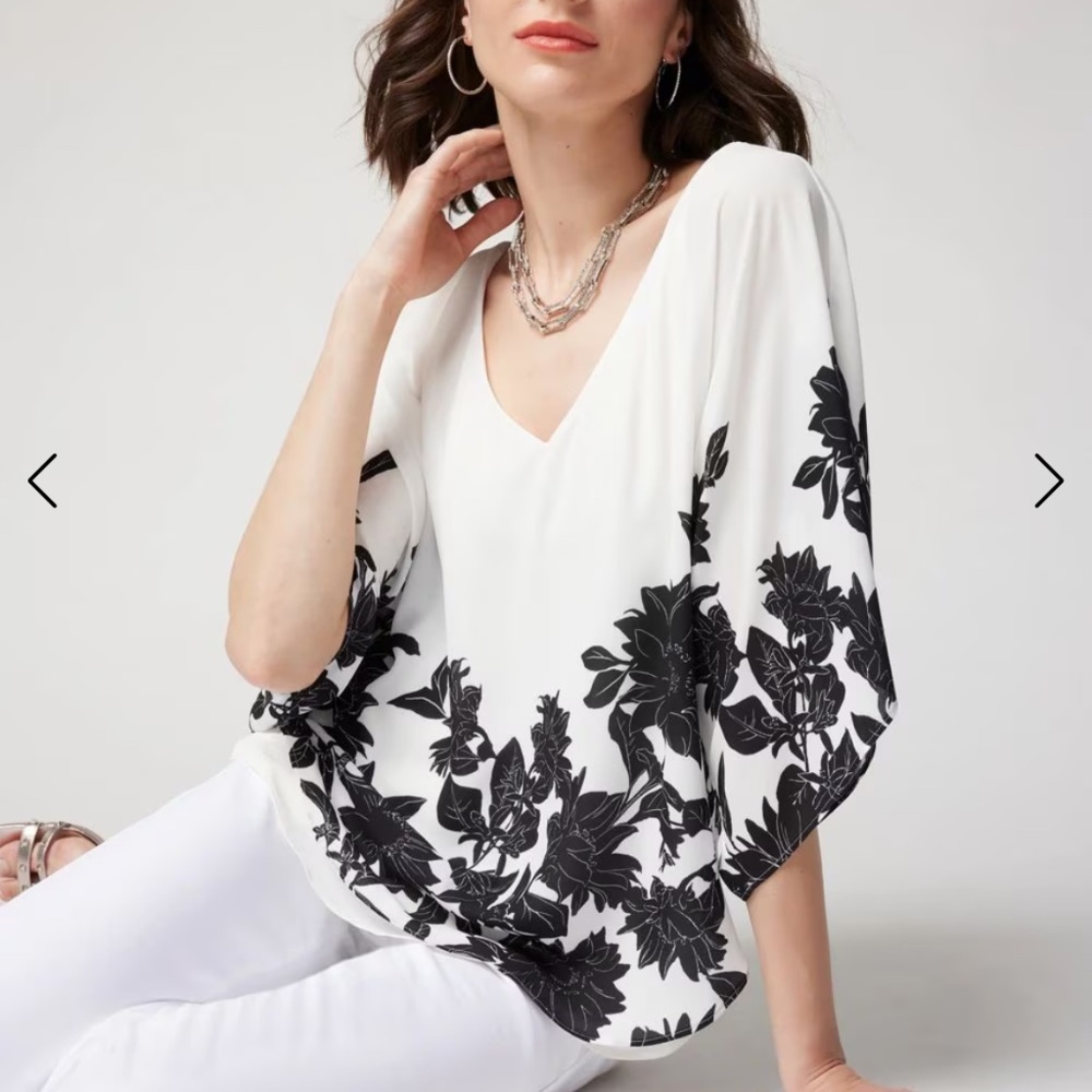 Kimono Sleeve Black White Blouse Floral Print XL
